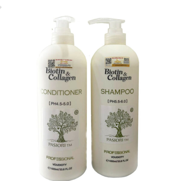 Cặp Dầu gội & Dầu xả Biotin & Collagen 500ml(trắng-  Phục hồi tóc khô xơ, hư tổn)