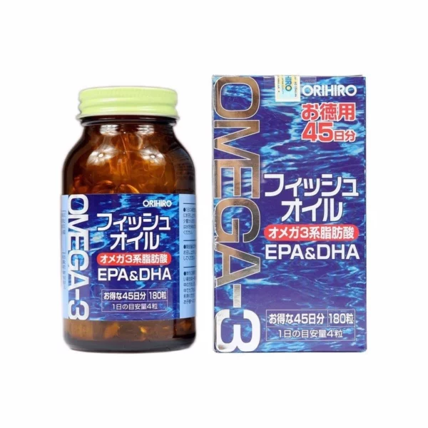 Dầu Cá Omega 3 Orihiro - Chai 180 Viên - Giúp Sáng Mắt, Giảm Mỏi Mắt