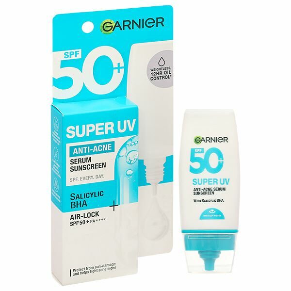 Kem chống nắng Garnier Super UV Anti-Acne SPF50+/PA++++ kiềm dầu, giảm mụn tuýp 30ml