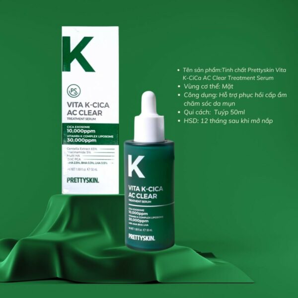 Tinh chất Prettyskin Vita K-Cica AC Clear Treatment Serum 50ml Hàn Quốc Serum Vitamin K giúp giảm mụn giúp thông thoáng lỗ chân lông